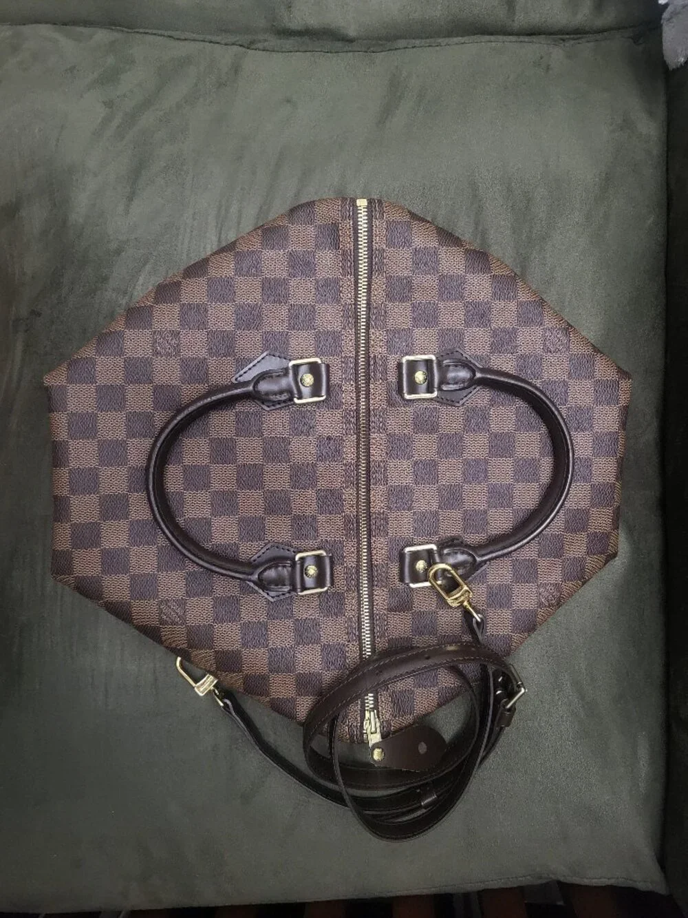 NEVER USED Louis Vuitton Speedy Duffle 35 Brown Canvas Damier Ebene w/ strap